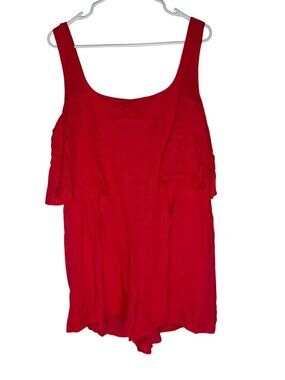 Lulus Effortless Escape Red Linen Blend Sleeveless Flounce Romper Size XL NWT!